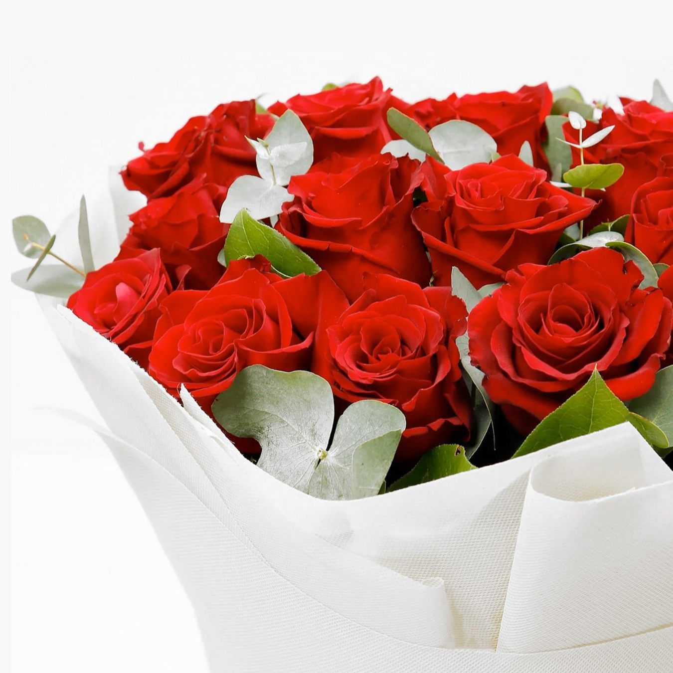 12 Red Roses with Eucalyptus - CherryBlossomDubai.ae